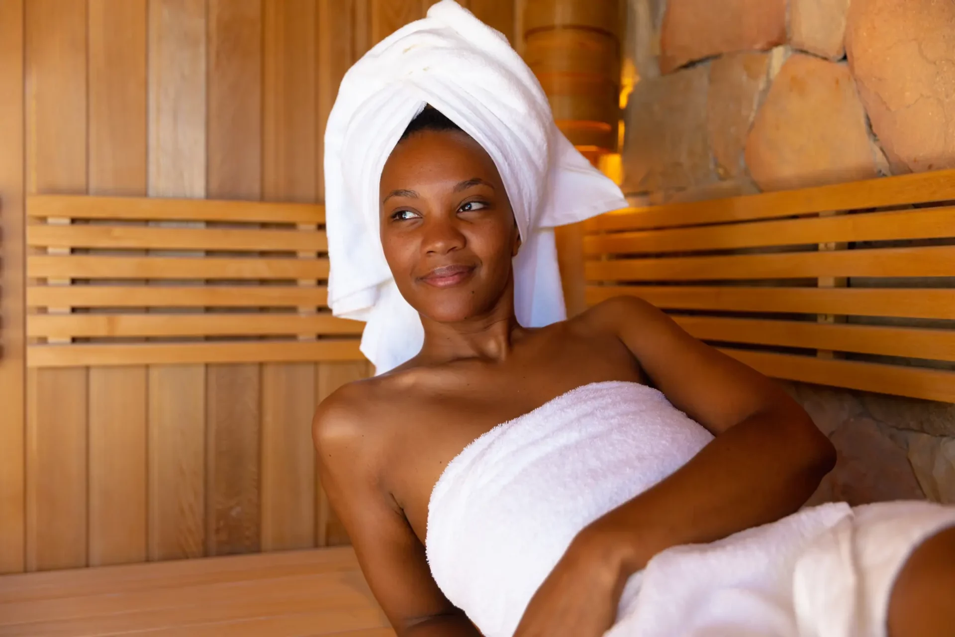African woman in sauna